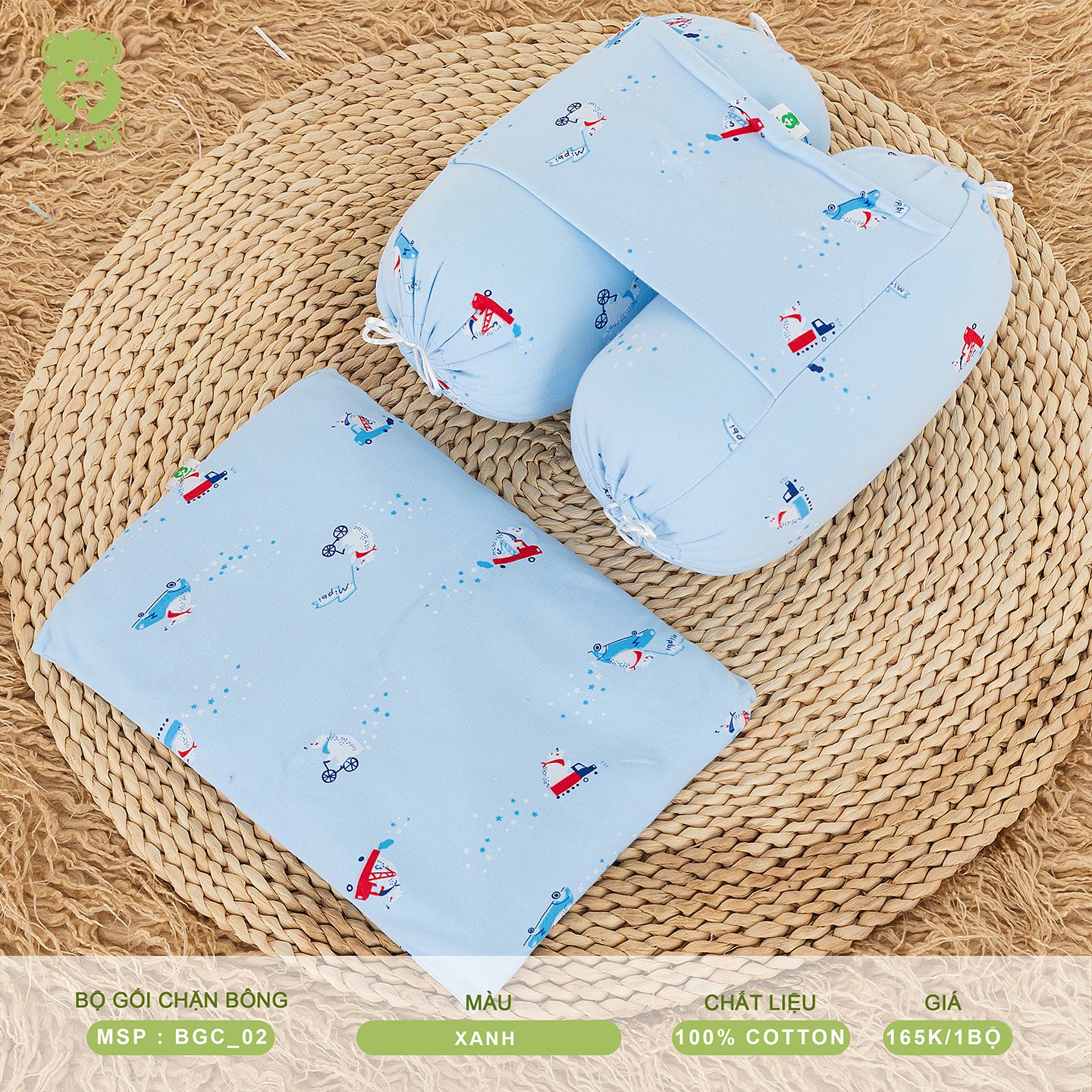 Bộ gối chặn bông sơ sinh cao cấp Mipbi BGC02