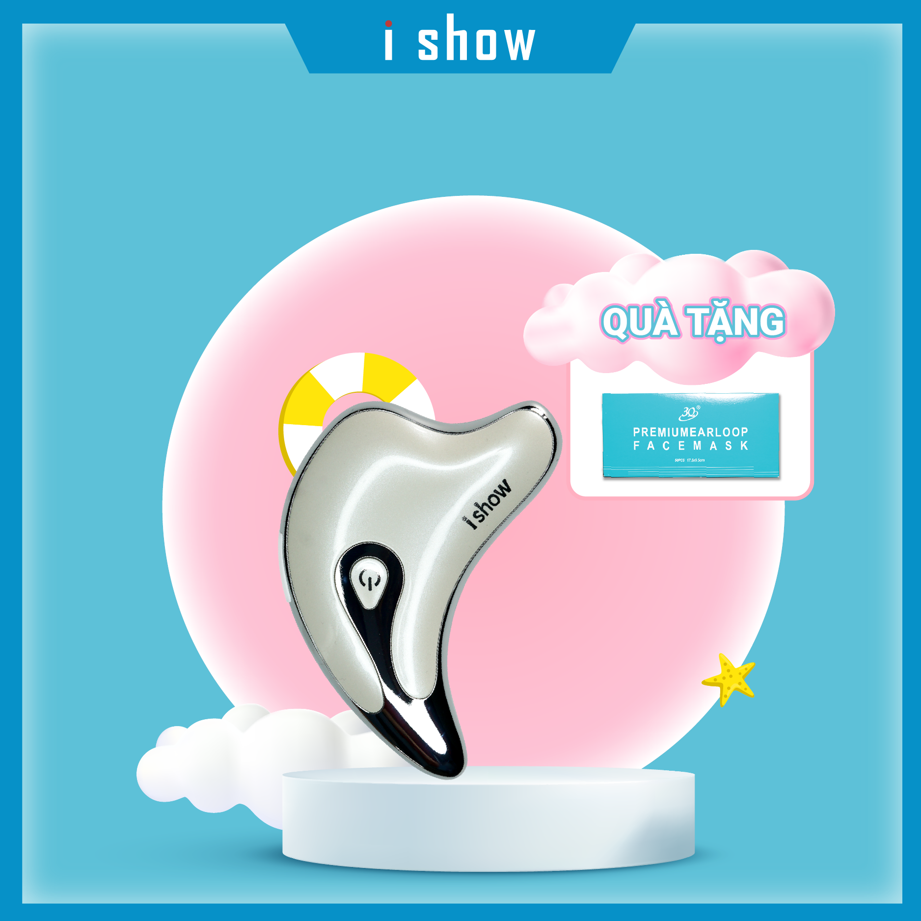 Máy massage mặt V-line cầm tay bằng ion 2 chế độ nhỏ gọn tiện lợi Ishow - Tặng khẩu trang 3 lớp