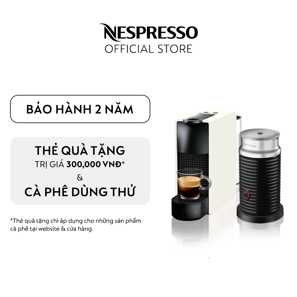 Bộ máy pha cà phê viên nén Nespresso Essenza Mini - Trắng & máy đánh sữa Aeroccino 3