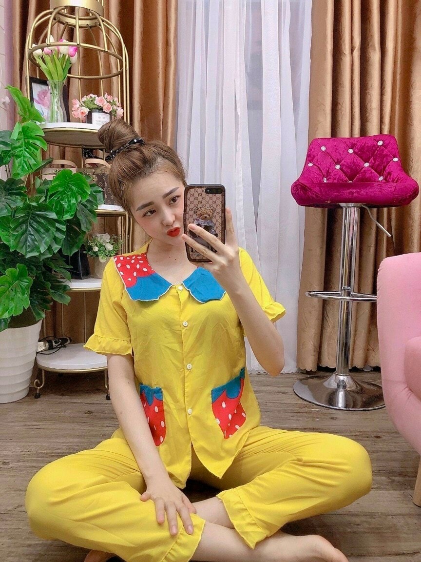 Bộ pijama tiểu thư kate lụa quần dài tay ngắn 40 -58kg