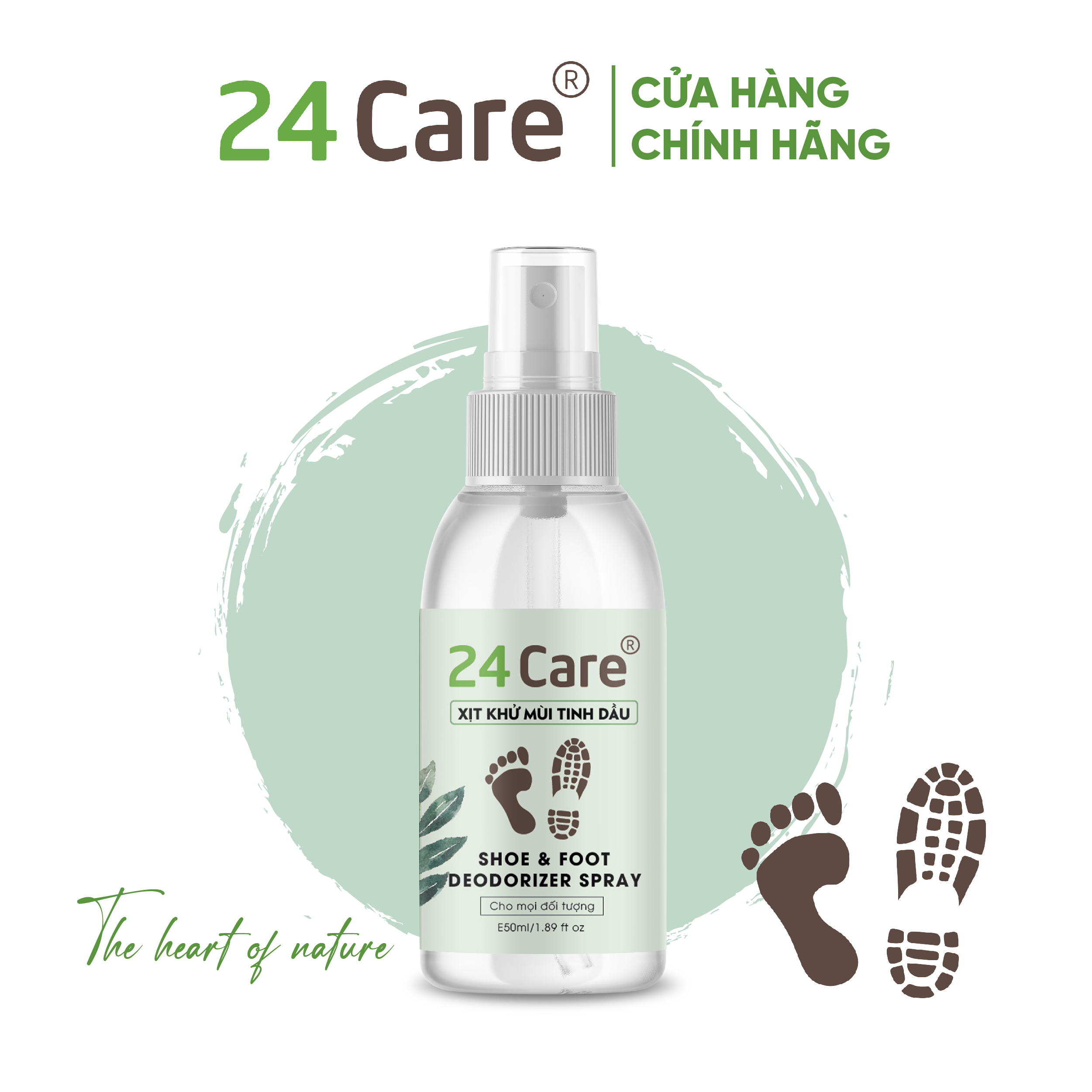 Chai xịt khử mùi giày, sạch khuẩn chiết xuất thảo mộc 24Care - 50ml/100ml