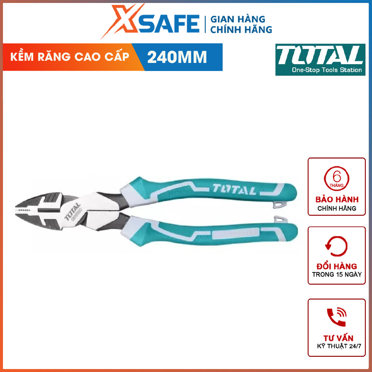 Kìm điện cao cấp total tht210906s | chất liệu bằng thép cr-v, đen bóng, kích thước 9.5/240mm, trọng lượng 0.5kg, bấm, cắt, tuốt , uốn dây điện tại nhà riêng, công trình, xí nghiệp, nhà máy