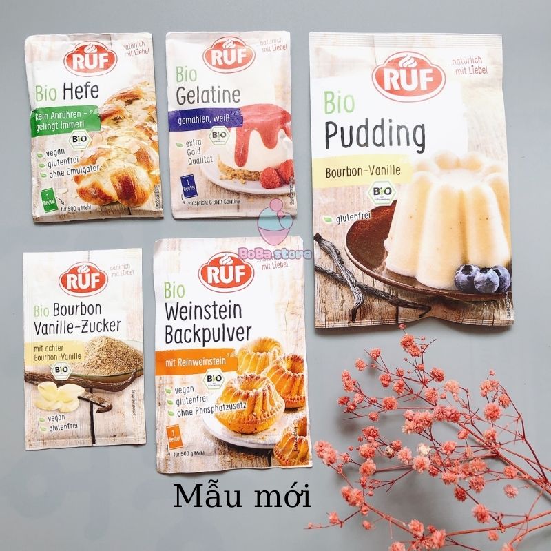 Bột nở - Men nở - Bột pudding - Đường vani - Gelatine hữu cơ RUF