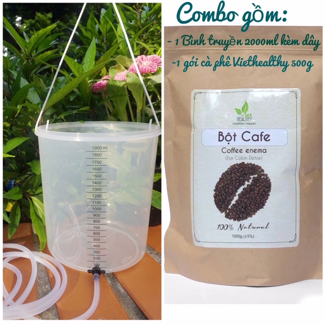 Combo Thải độc đại tràng, Coffee enema, Enema, Thụt tháo đại tràng, Caphe enema, Thải độc cà phê (Bình truyền, cà phê 500g)