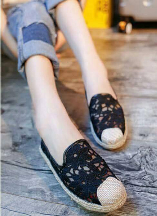 Giày lười nữ - vải ren đế cao 2p