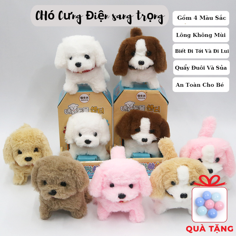 Đồ chơi chó con , mèo con điện sang trọng biết sủa biết đi biết quẩy đuôi dùng pin thông minh tự động đa năng