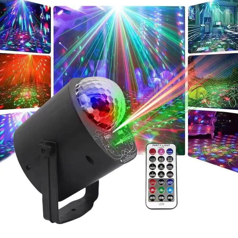 Đèn LED nháy theo nhạc kết hợp laser flash có điều khiển - đèn phòng bay chiếu ánh sáng laser
