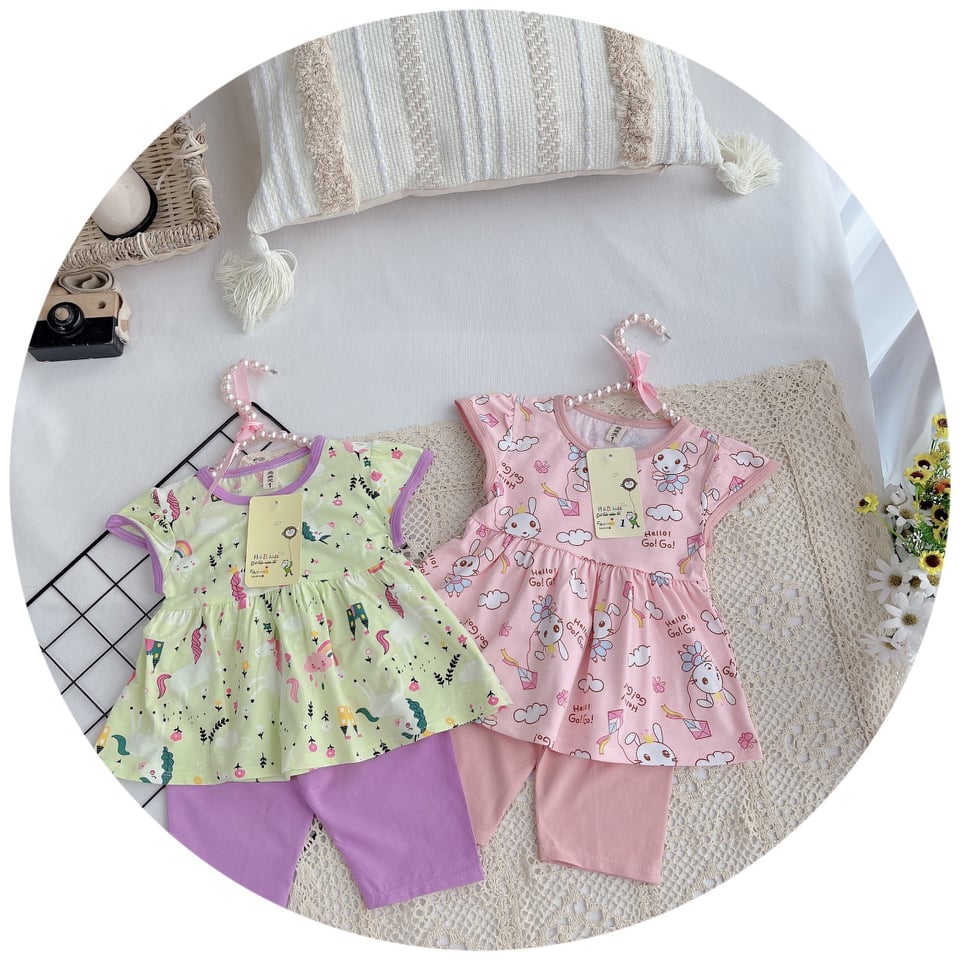 Bộ lửng chất cotton chính phẩm mềm mại cam kết y hình cho bé gái