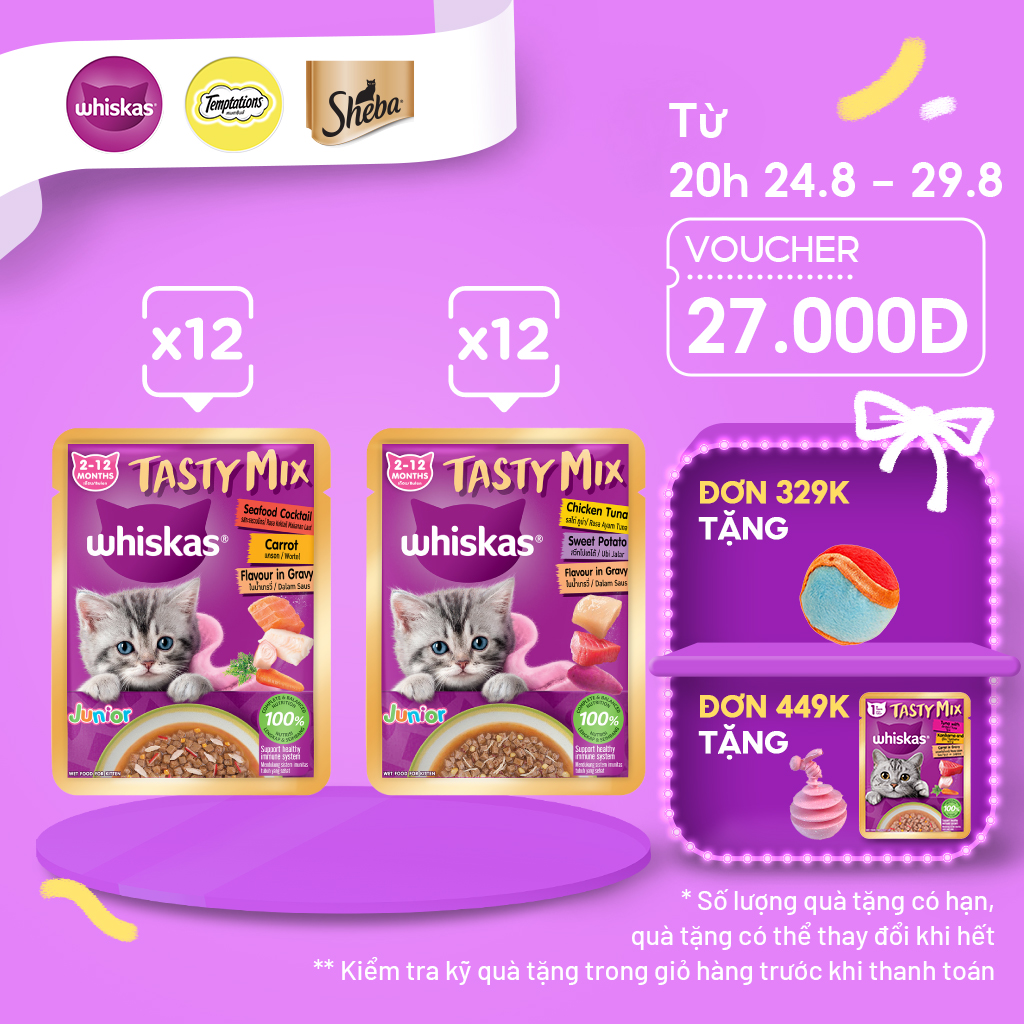 Whiskas tasty mix thức ăn cho mèo con dạng sốt - gói 70g, 24 gói