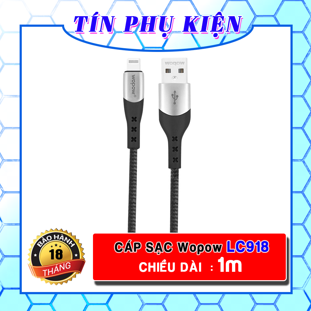 Cáp sạc dây dù iphone lc918 lightning 2.4a chính hãng wopow