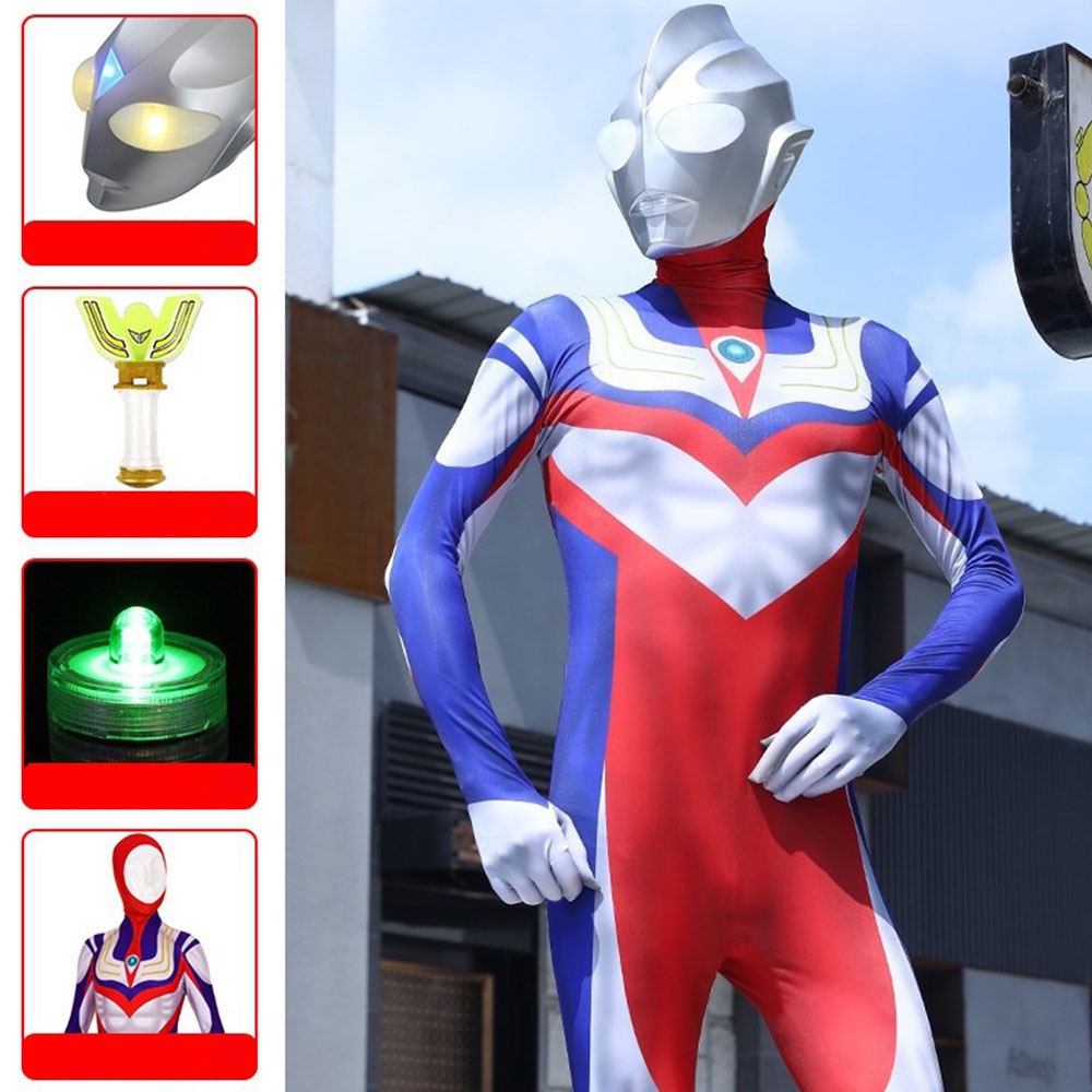 Bộ đồ Cosplay Siêu nhân Điện Quang UltraMan Phát Sáng, Đồ Chơi Nhập Vai Vui Nhộn