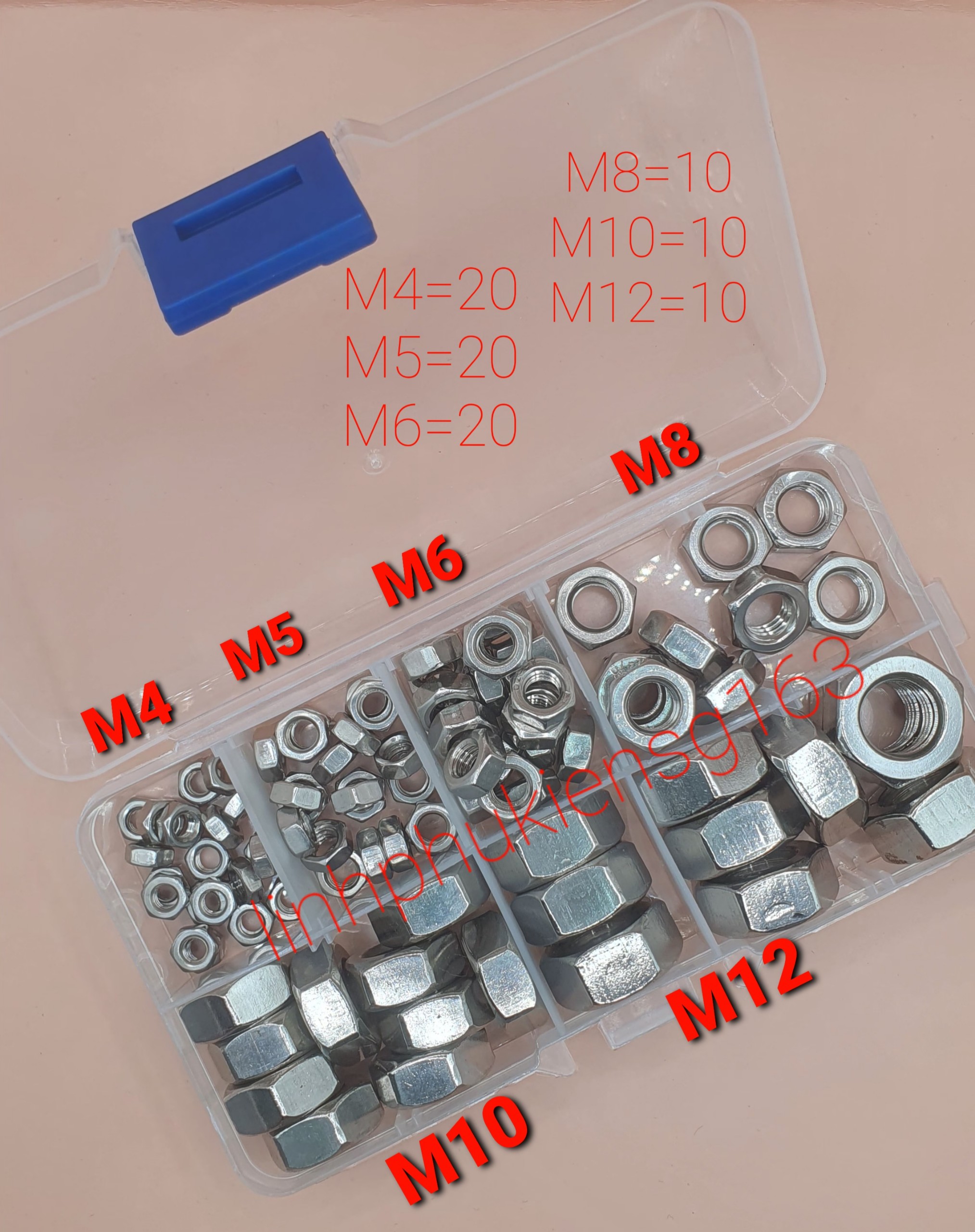 Đai ốc, tán 6 kích cỡ tổng 90 con