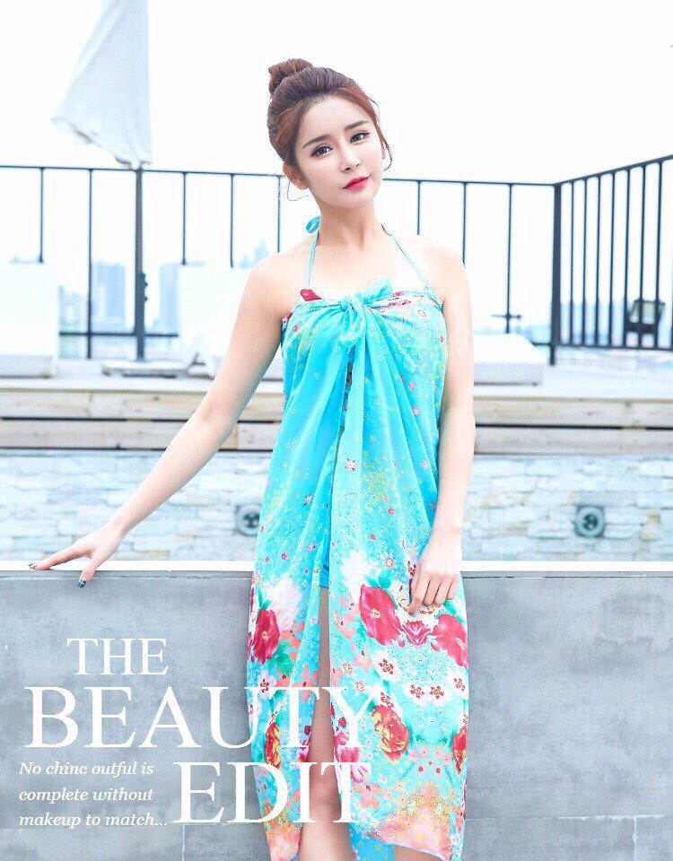Set bikini hoa nữ tính kèm khăn - nt4299