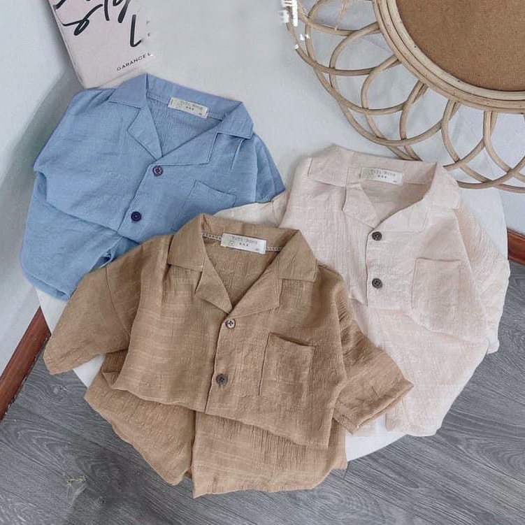 Đồ bộ bé trai và độ bộ bé gái 8 đến 18kg chất cotton đũi QATE879 - đồ bộ cho bé trai và đồ bộ cho bé gái cộc tay Pijama