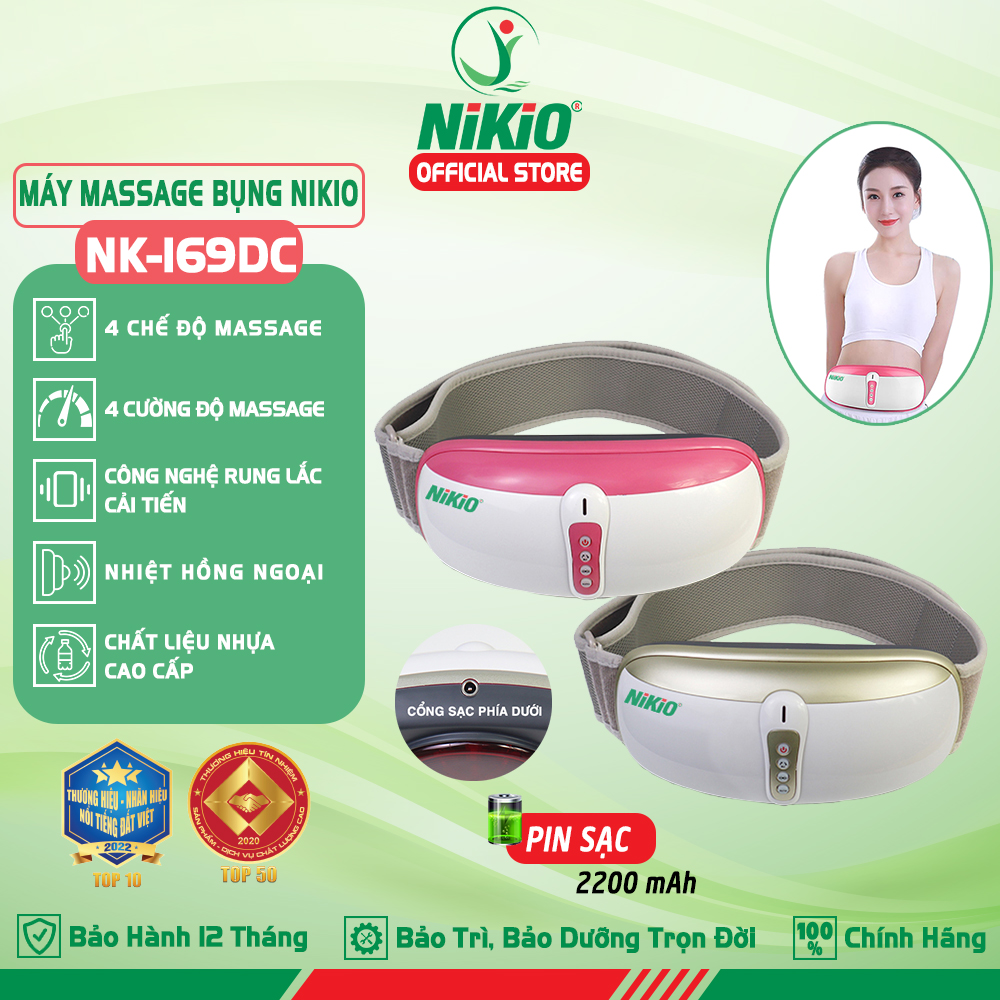 Máy massage bụng rung lắc thế mới kết hợp hồng ngoại giảm béo Nikio NK-169DC - Pin sạc - Màu vàng