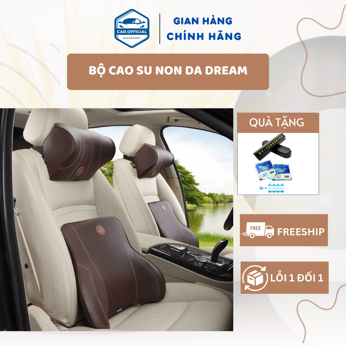 Gối Tựa Đầu Ô Tô - Tựa Lưng Ô Tô - Bộ Tựa Ghế Xe Hơi Chất Liệu Da Bọc Cao Su Non Cao Cấp