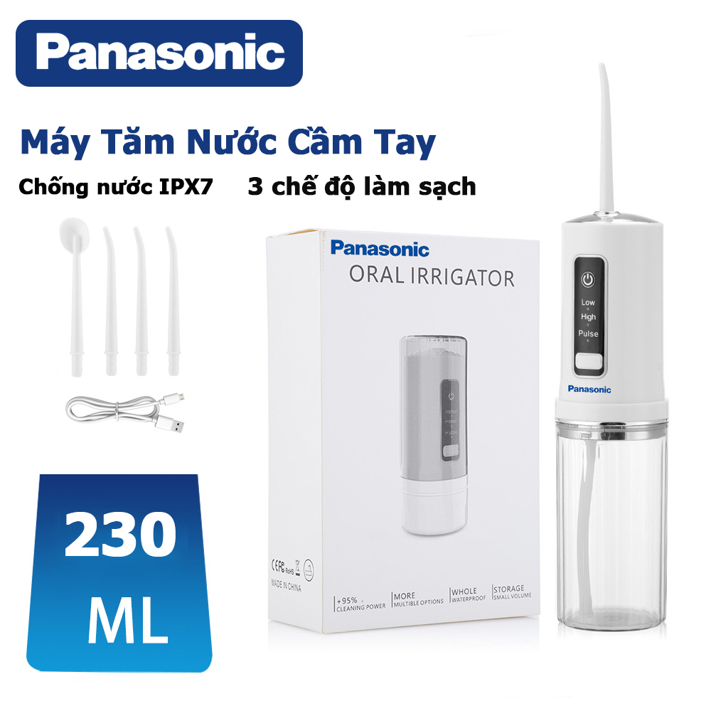 Máy tăm nước không dây Panasonic - 230ml - Máy Tăm Nước Cầm Tay Tự Động Oral - Máy tăm nước đi kèm 4 đầu tăm nước tiện dụng với - 3 chế độ hoạt động - Water Flosser For Oral Hygiene chỉ nha khoa - Tiện lợi dùng tại nhà hoặc du lịch