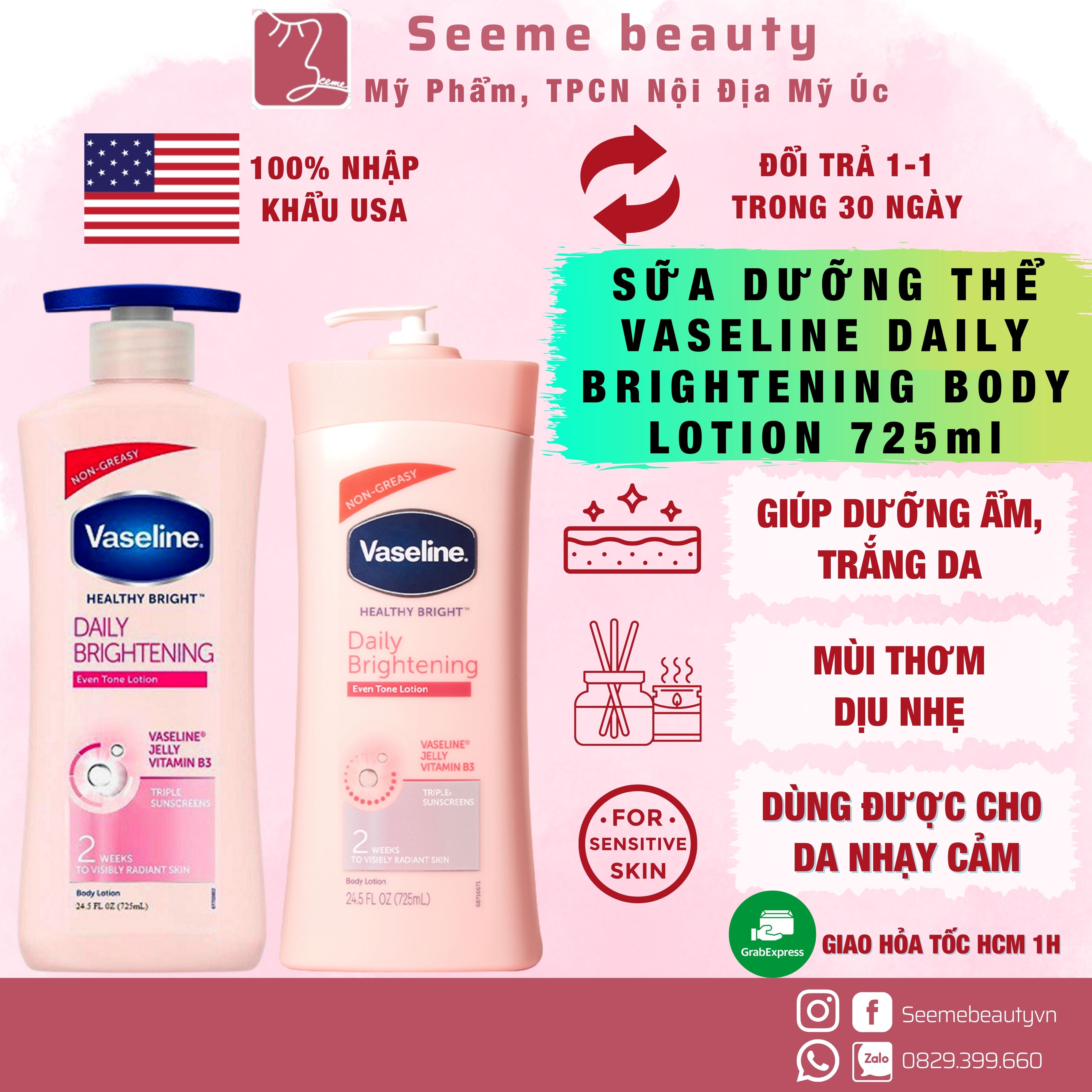 Sữa Dưỡng Thể Vaseline Daily Brightening Body Lotion 725 ml Seeme Beauty