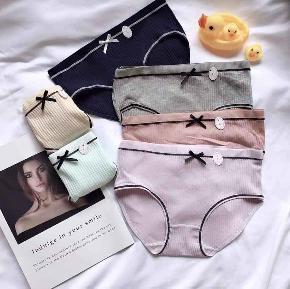 Set 4 quần lót đính nơ gân tăm cotton kháng khuẩn