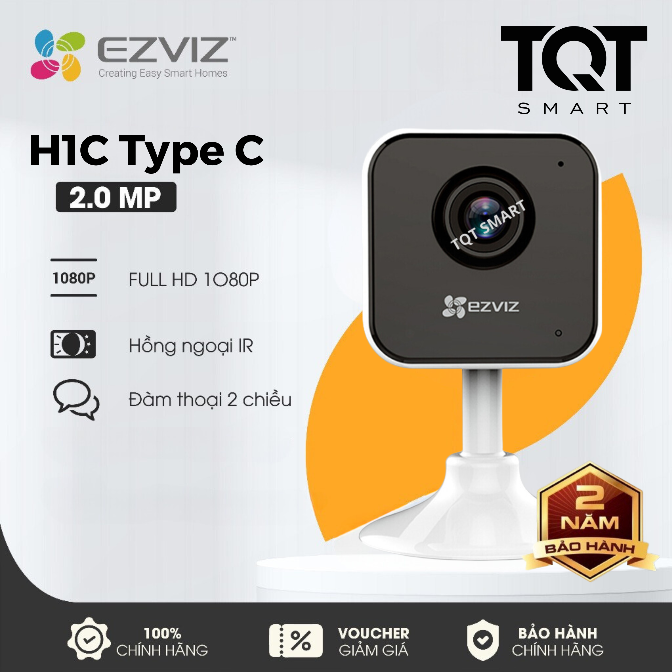 [HOÀN TIỀN] Camera WIFI EZVIZ H1C 2MP Type C - Bản Nâng Cấp C1HC - Đàm Thoại 2 Chiều, Phát Hiện Chuyển Động - Hàng Chính Hãng - Bảo Hành 2 Năm - TQT SMART