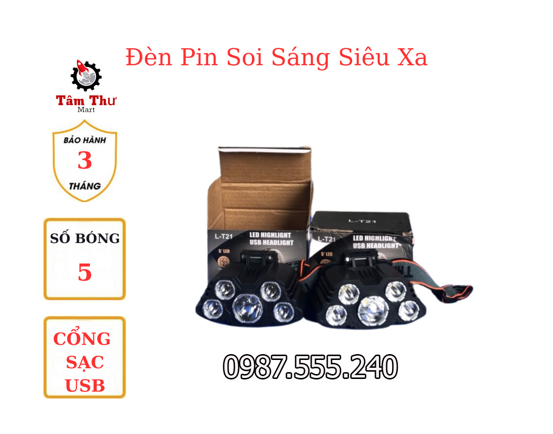 Đèn pin led 5 bóng siêu sáng - sáng 35m