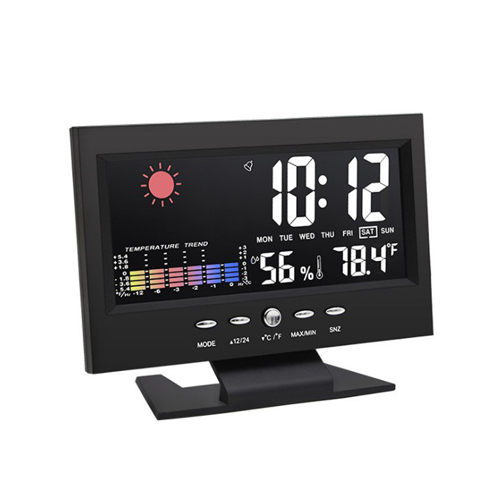 Đồng hồ để bàn led màn hình lcd báo thức, cảm biến âm thanh