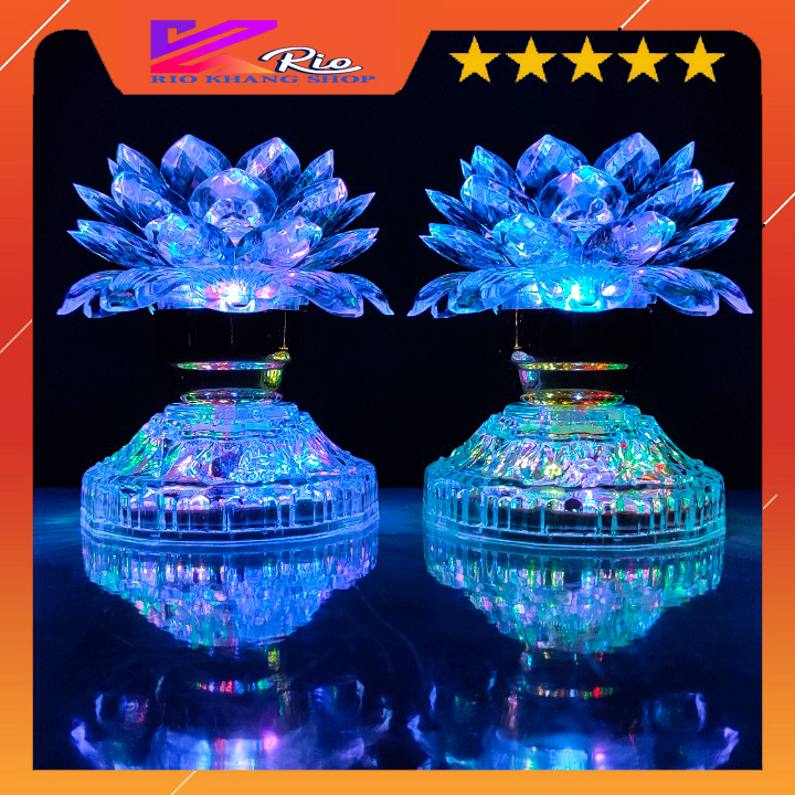 [ Hàng đẹp ] Bộ 2 đèn hoa sen đá pha lê đổi nhiều màu, đèn hoa sen bàn thờ , đèn hoa sen thờ cúng (SEN 20-W)