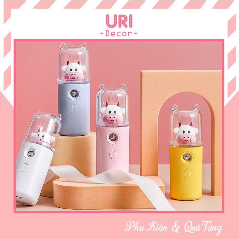 MẠY XỊT KHOÁNG PHUN SƯƠNG NANO TẠO ĐỘ ẨM CHO DA MINI CẦM TAY HÌNH CHÚ BÒ SỮA SIÊU KUTE - MÁY PHUN SƯƠNG XÔNG MẶT HƠI MẶT NANO