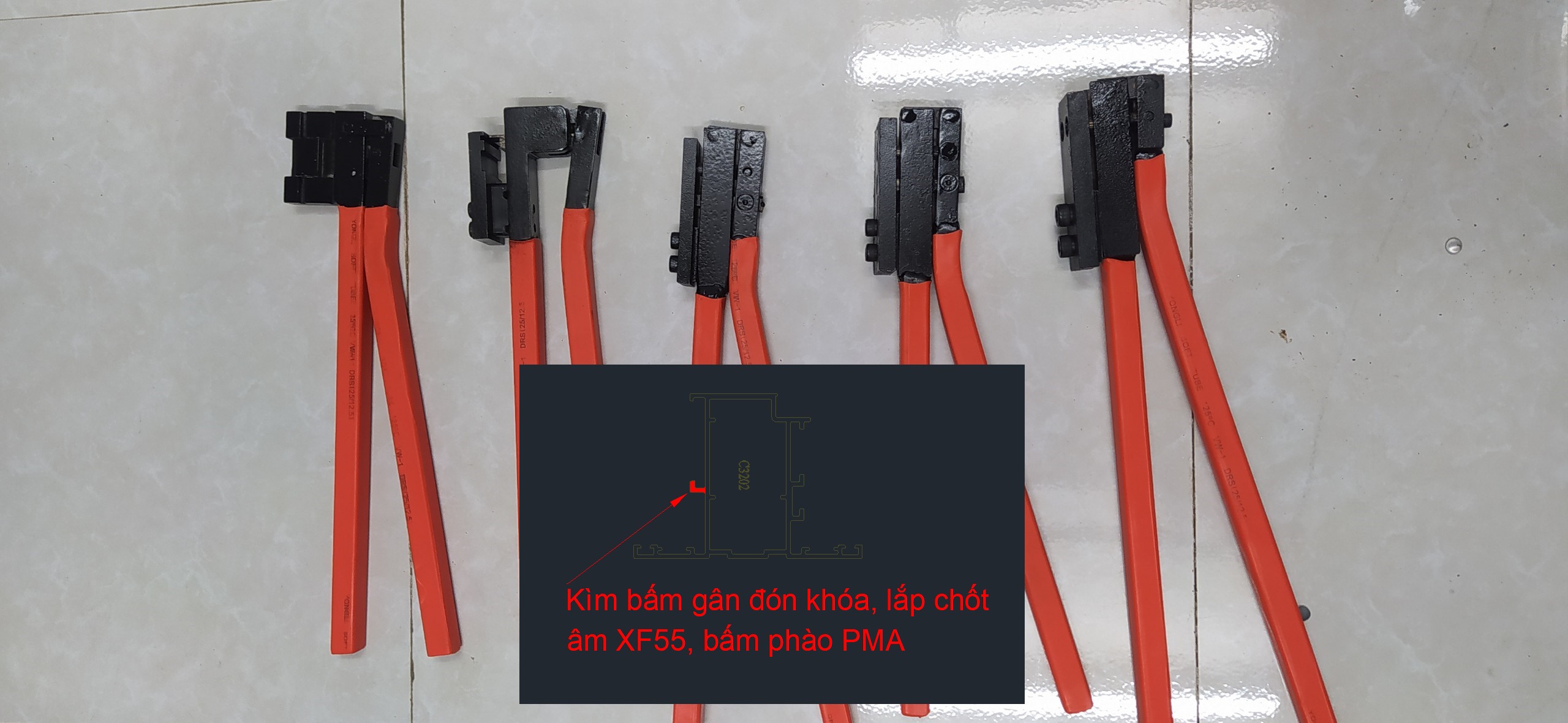 Kìm bấm gân đa năng lắp chốt âm, cắt gân đón khóa xingfa 55, cắt phào pma