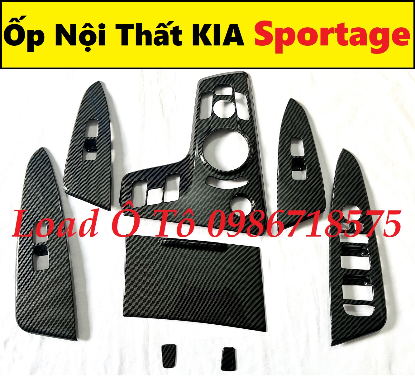 Ốp nội thất carbon xe kia sportage 2023 mẫu vân carbon, nhựa abs cao cấp, trang bị sẵn keo dán 3m