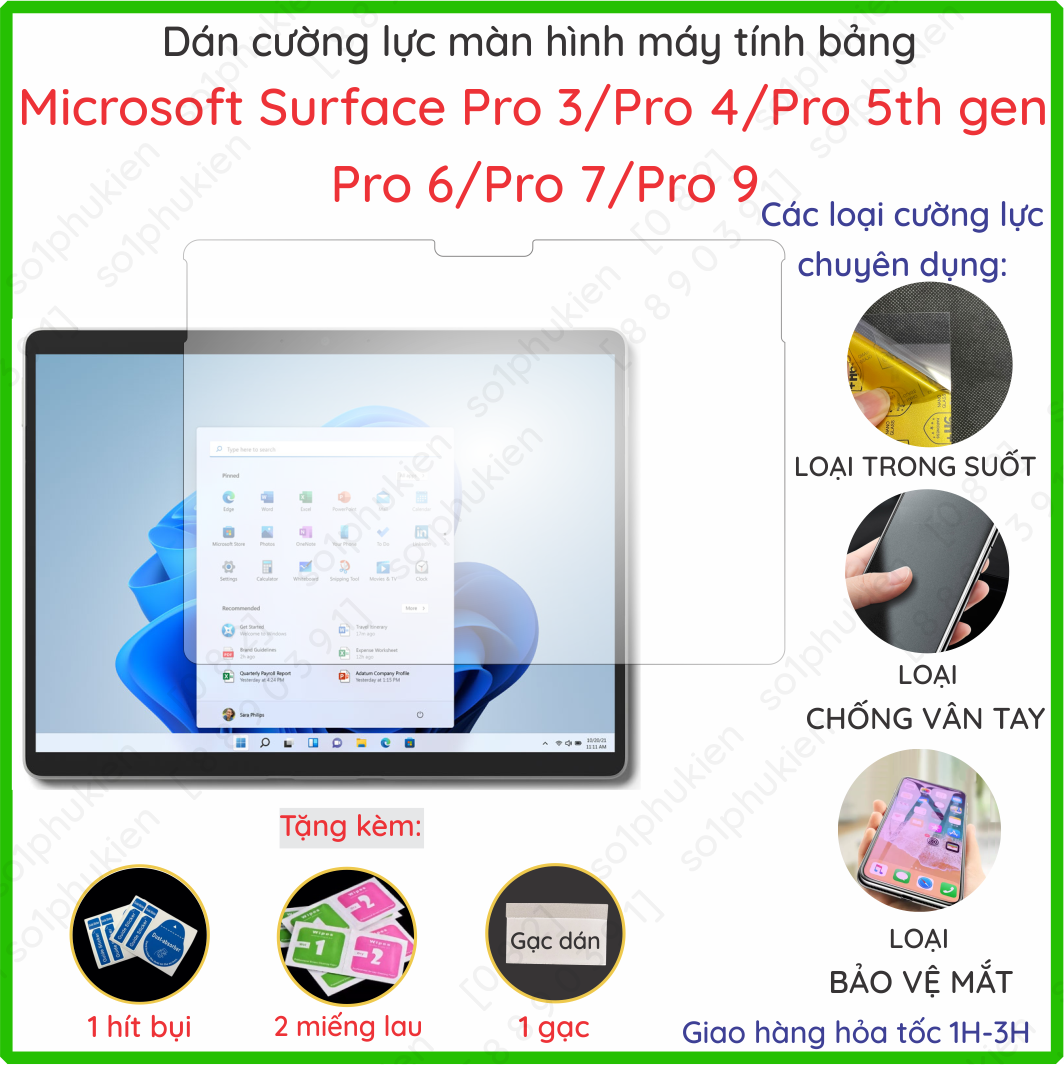 Dán cường lực máy tính bảng Microsoft Surface Pro 3 / 4 / 5th gen/ 6 / 7 / 9 nano trong suốt nhám chống vân tay bảo vệ mắt chống nhìn trộm