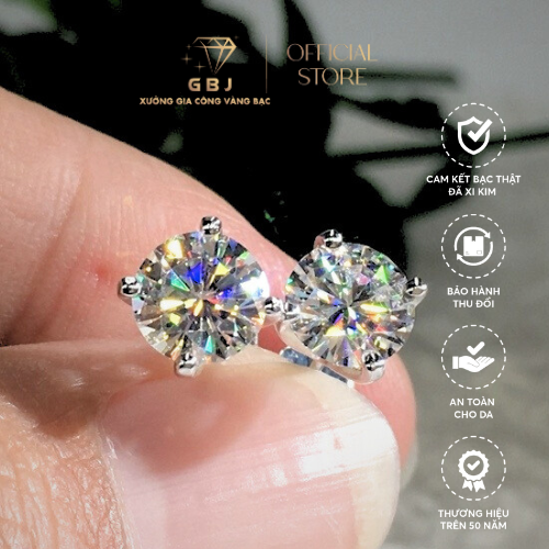 Bông Tai 4 Chấu Vỏ Xoàn Moissanite 7li 8li 9li Chuẩn Bạc 925 Gia Bảo Jewelry