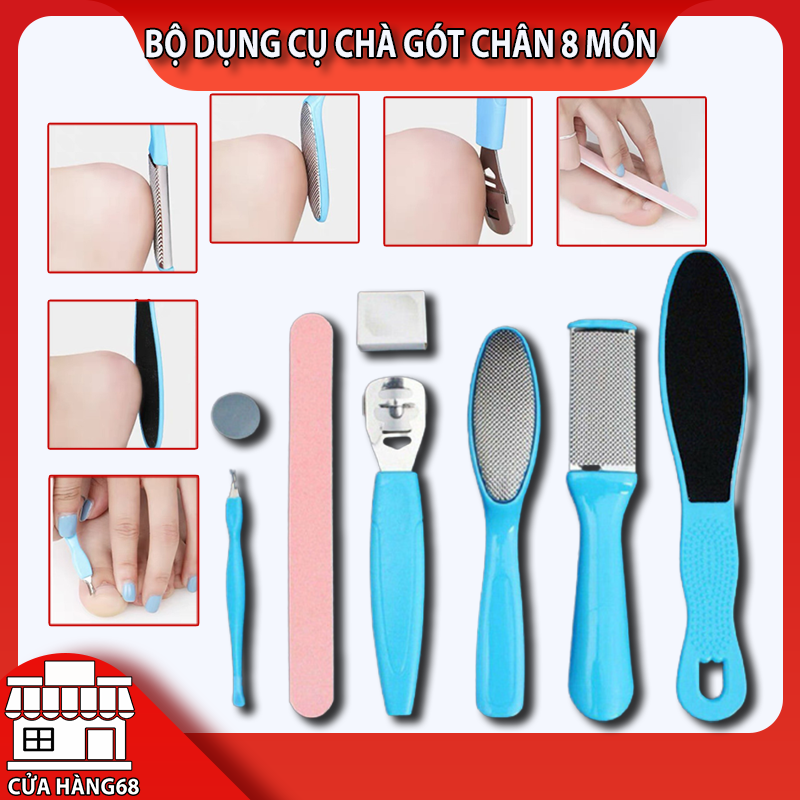 Bộ dụng cụ chà gót chân 8 món, dụng cụ chà gót chân cho spa tại nhà, cây mài da chết loại bỏ da thừa, dụng cụ chà gót chân inox cao cấp, bộ chà gót chân loại bỏ vết chai sạn, dụng cụ mài gót, tẩy da chết, làm mềm da, giảm nứt nẻ