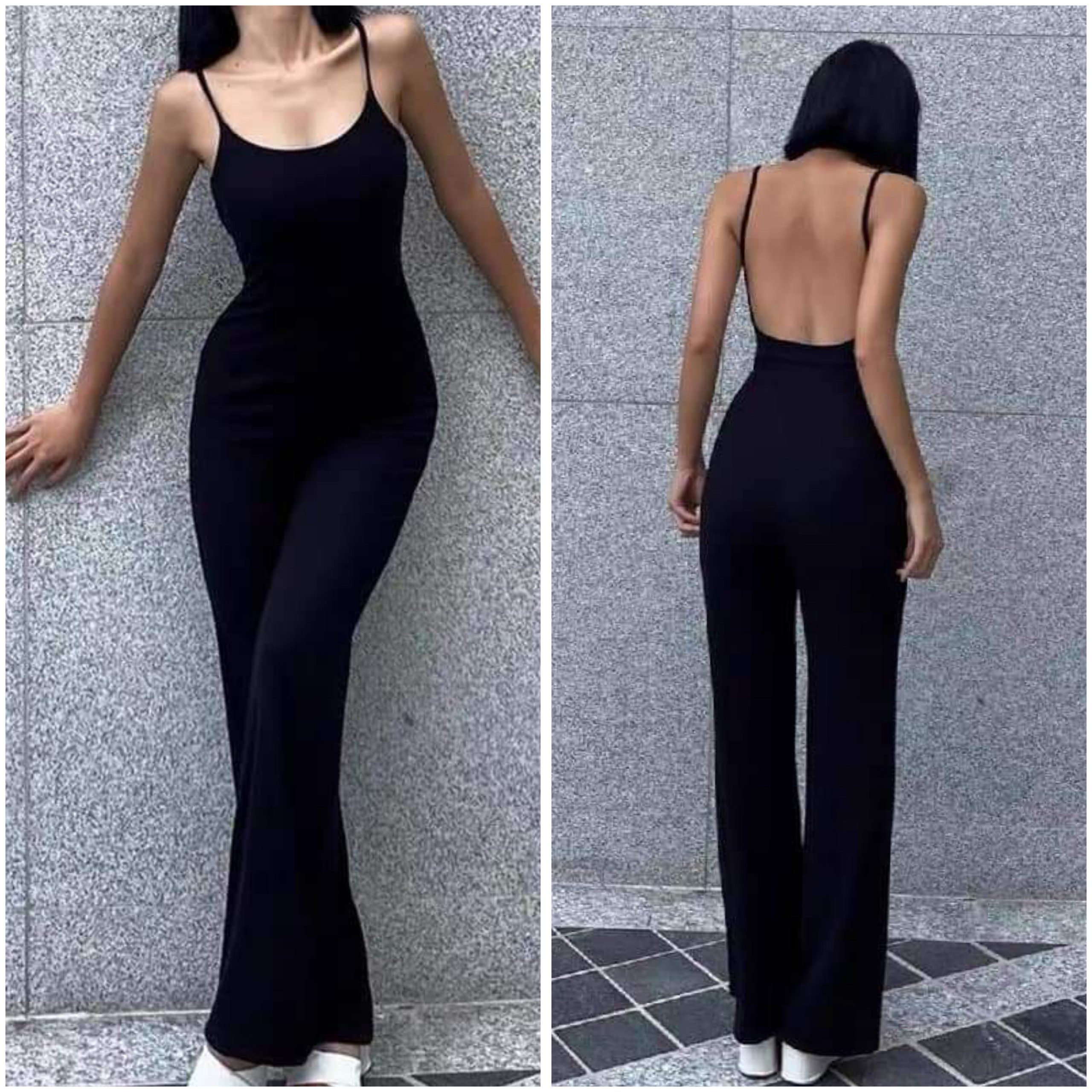 Jumpsuit 2 dây hở lưng ống suông dáng dài