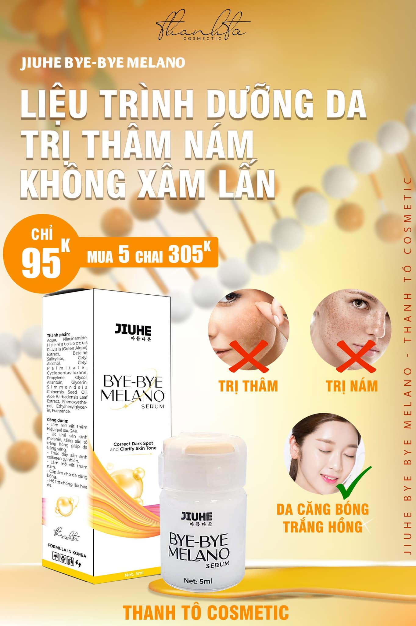 Serum giảm thâm jiuhe bye-bye melano 5ml - mỹ phẩm thanh tô