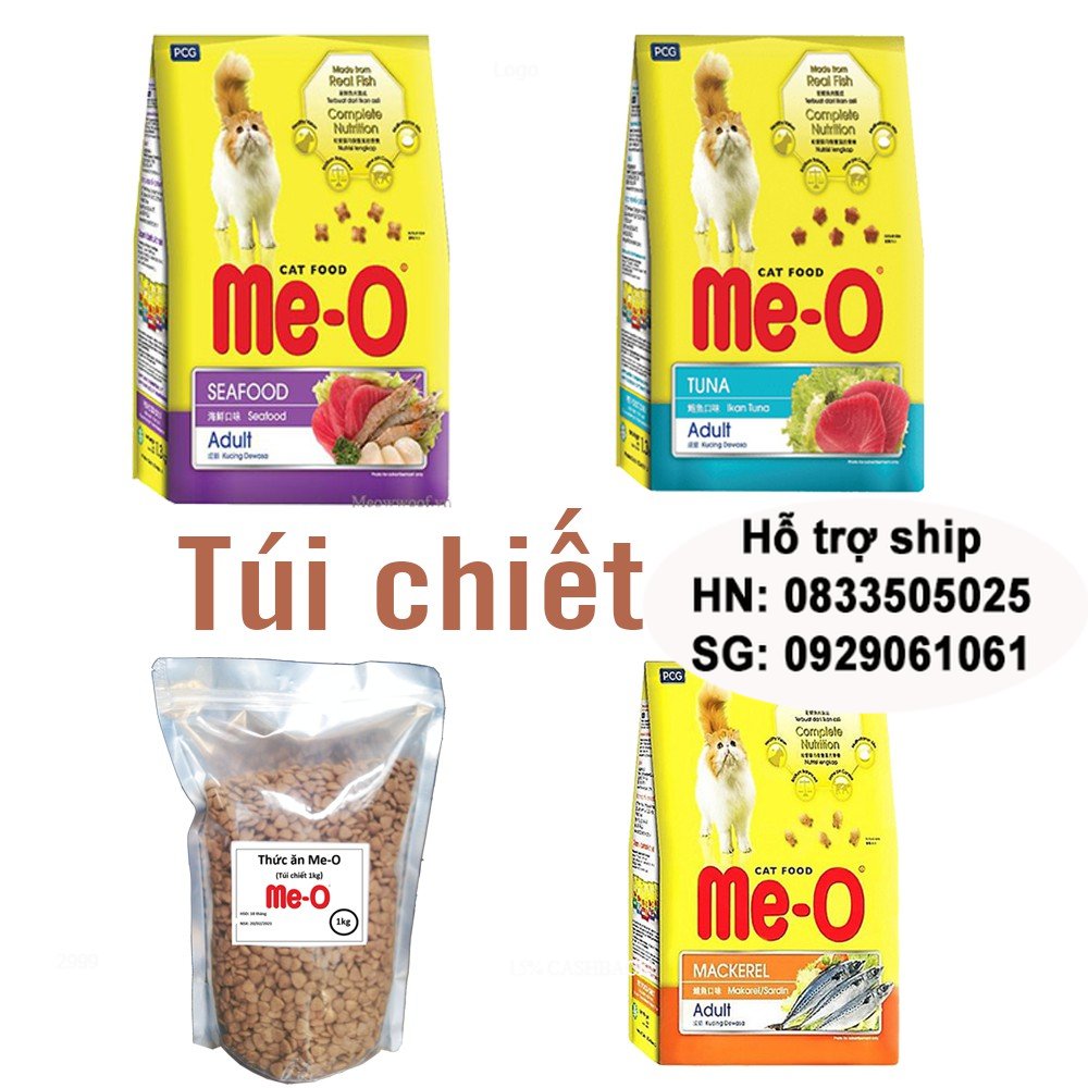 Doremiu (chiết lẻ 1kg) Thức ăn cho mèo Me-o (3 vị) Cá ngừ, Cá thu và Hải sản thức ăn mèo lớn túi zip