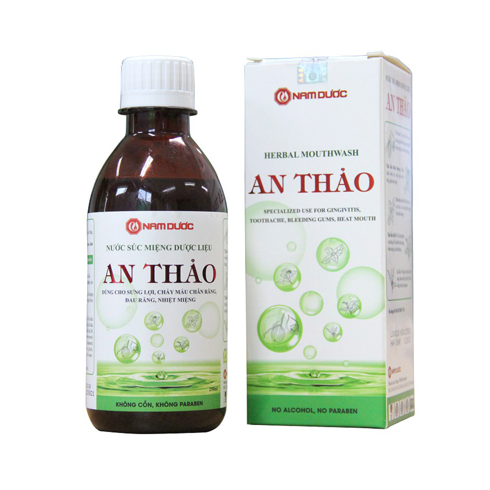 Nước súc miệng dược liệu An Thảo 250ml - QT Thu Lan TL24 - làm thơm miệng, giúp sát khuẩn khoang miệng, giảm sưng đau nhiệt miệng, săn chắc chân răng