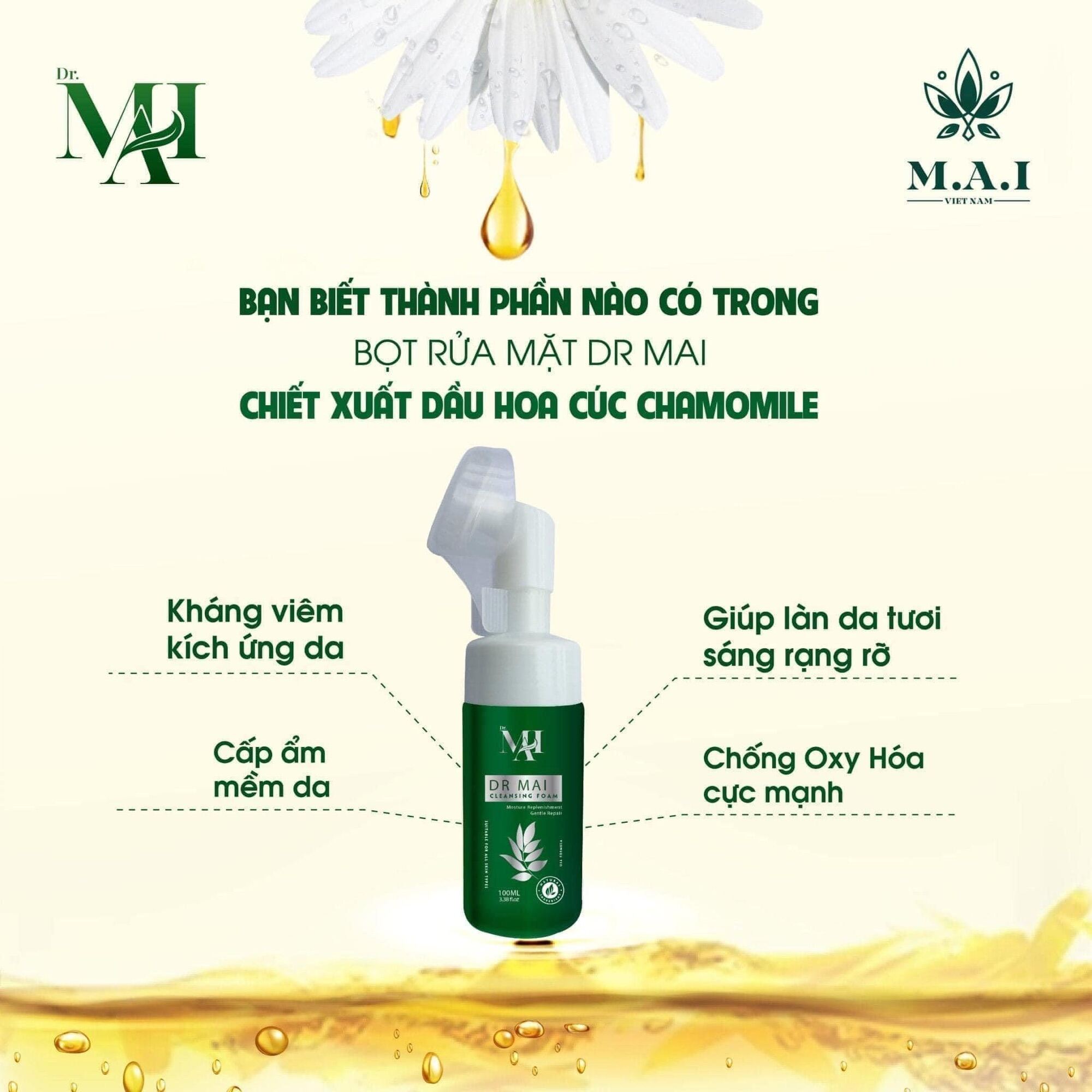 Sữa rửa mặt, sữa rửa mặt Dr Mai 100ml dành cho da dầu và da nhạy cảm, sạch sâu dịu nhẹ
