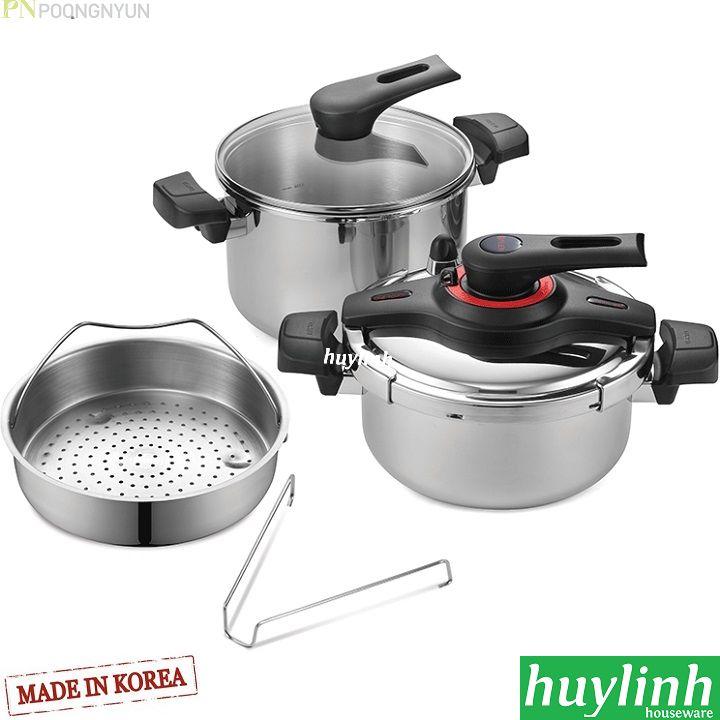 Bộ 2 nồi áp suất inox đáy từ poongnyun vgpc2-set - made in hàn quốc