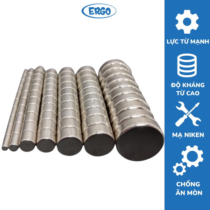 Nam châm đất hiếm tròn nhiều kích thước độ dày 5mm lực hút siêu mạnh N35