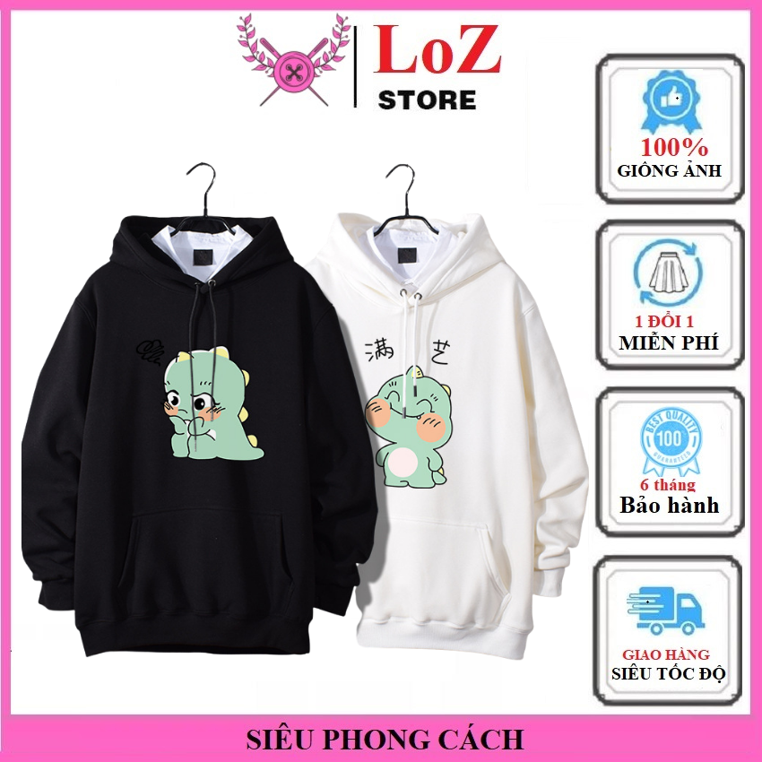 [ SIÊU PHONG CÁCH ] Áo Hoodie nam nữ dễ thương Form Rộng, Chất Liệu Nỉ Cao Cấp HH03 . LOZITAR . { HÀNG ĐẸP } Vải nỉ bông da cá mềm mại có lớp lông dày dặn dễ phối đồ in khủng long xanh .