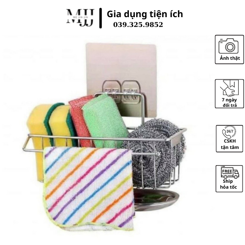 Kệ/giỏ inox đựng miếng rửa chén dán tường Siêu Chắc