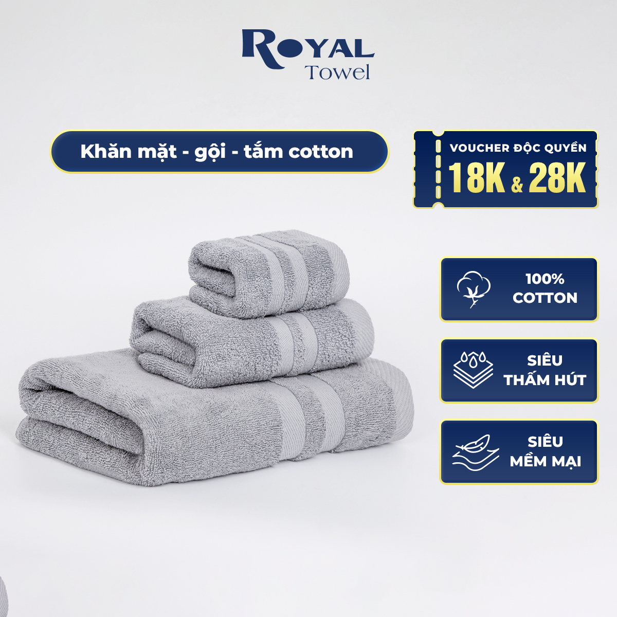 Khăn Tắm Khăn Gội Đầu Khăn Lau Mặt ROYAL TOWEL Dùng Cho Gia Đình Spa Khách Sạn 100% Cotton Thấm Hút Không Ra Màu