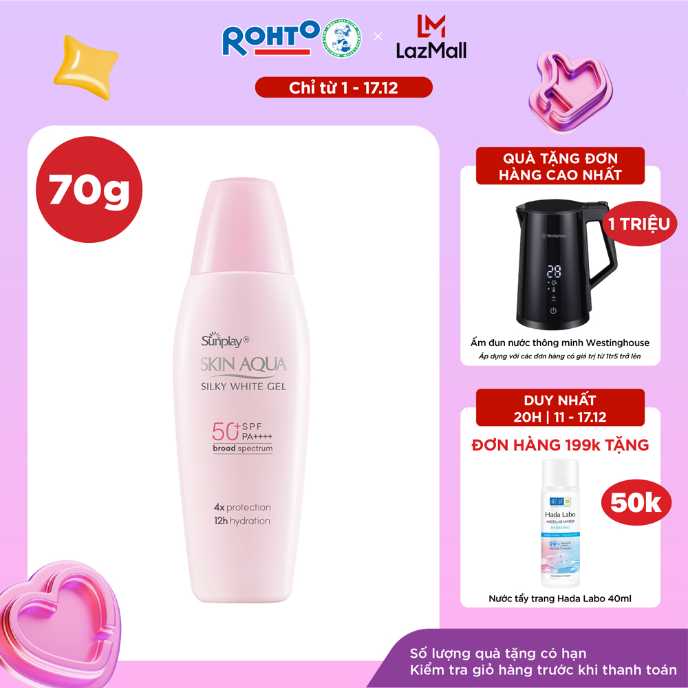 Kem chống nắng Skin Aqua dưỡng trắng & dưỡng ẩm, dùng hàng ngày dạng gel Sunplay Skin Aqua Silky White Gel Eco Việt Nam SPF 50, PA++++ 70g