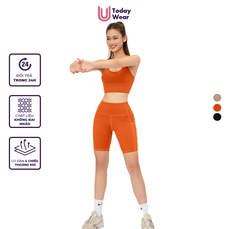 Quần tập gym yoga thể thao nữ legging đùi Biker short lưng cao màu trơn Today U Wear