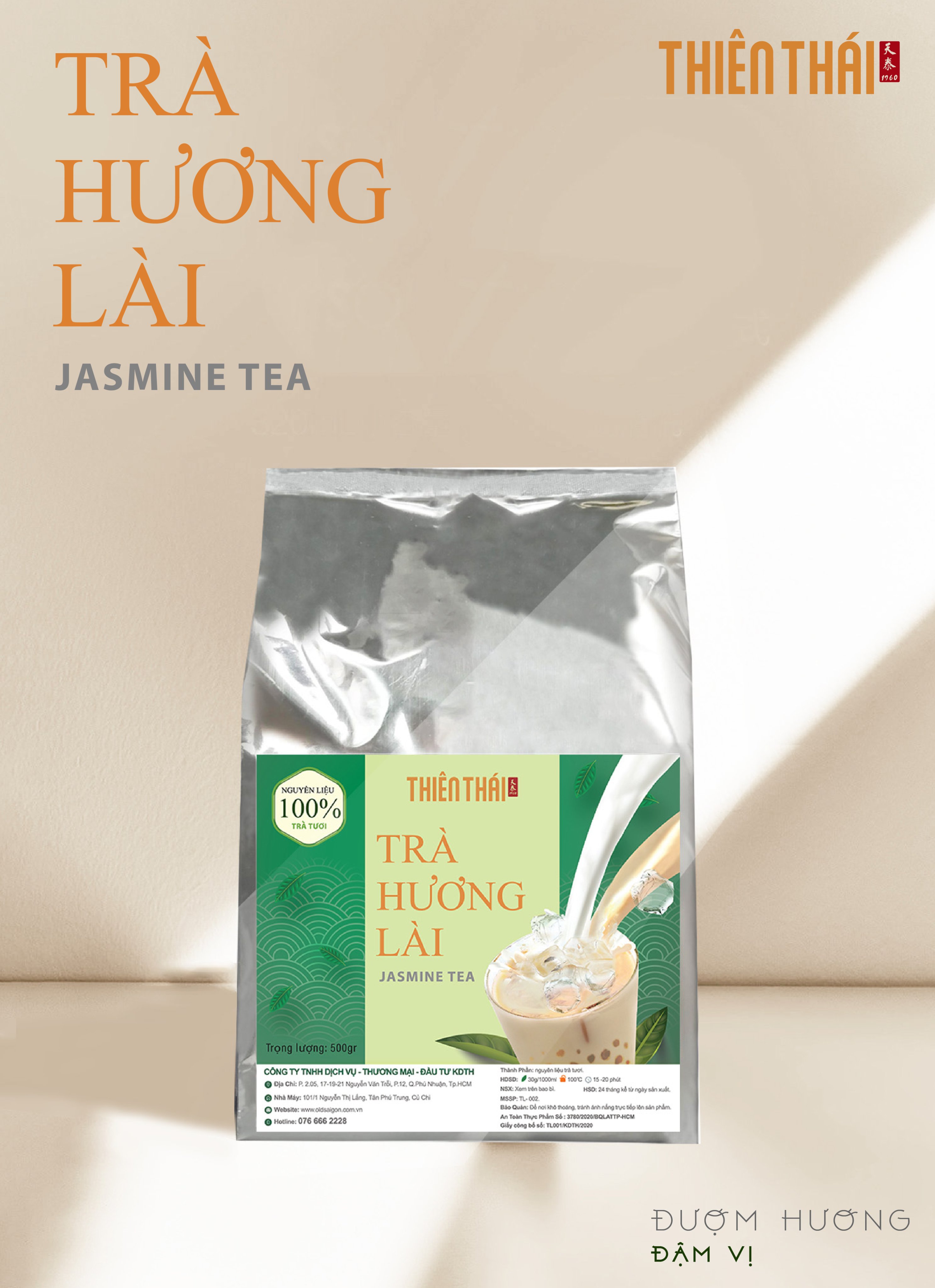 [HCM] Trà Hương Lài (trà Oolong ướp hoa lài) - Jasmine tea Thiên Thái , 500gr , Bảo Lộc - Lâm Đồng , trà bảo vệ sức khỏe, nguyên liệu pha chế