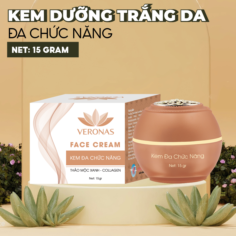 Kem dưỡng trắng da ngăn ngừa lão hóa giúp phục hồi thâm sạm ngừa mụn đa chức năng tinh chất thảo mộc xanh collagen Veronas 15g - Global Khải Minh Cosmetics