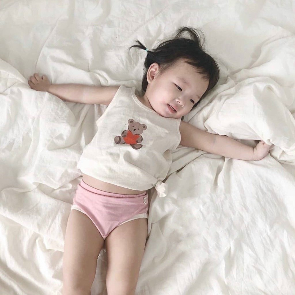 Áo ba lỗ kwoo thun lạnh in hình gấu nâu cực xinh cho bé