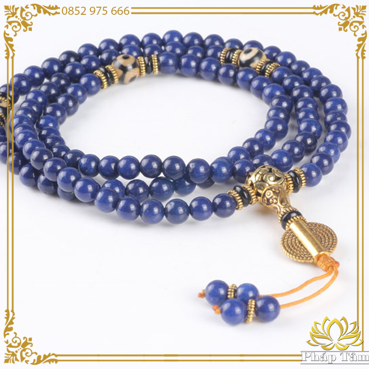 Chuỗi Vòng Tay 108 Hạt Đá Lapis Lazuli Ngọc Lưu Ly Hạng 6A Mix Mã Não Lạt Ma Cao Cấp - Pháp Tâm