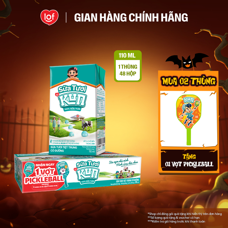 100% sữa tươi KUN có đường thùng 48 hộp x 110ml